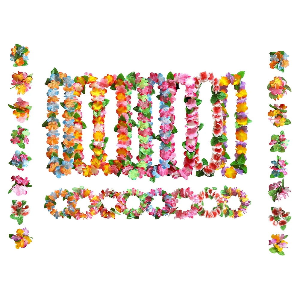 

1 set Hawaii Leis Set Garland Accessories Fake Leis Headbands Wristbands Party Supplies Toddler Decorations Reusable Lightweight