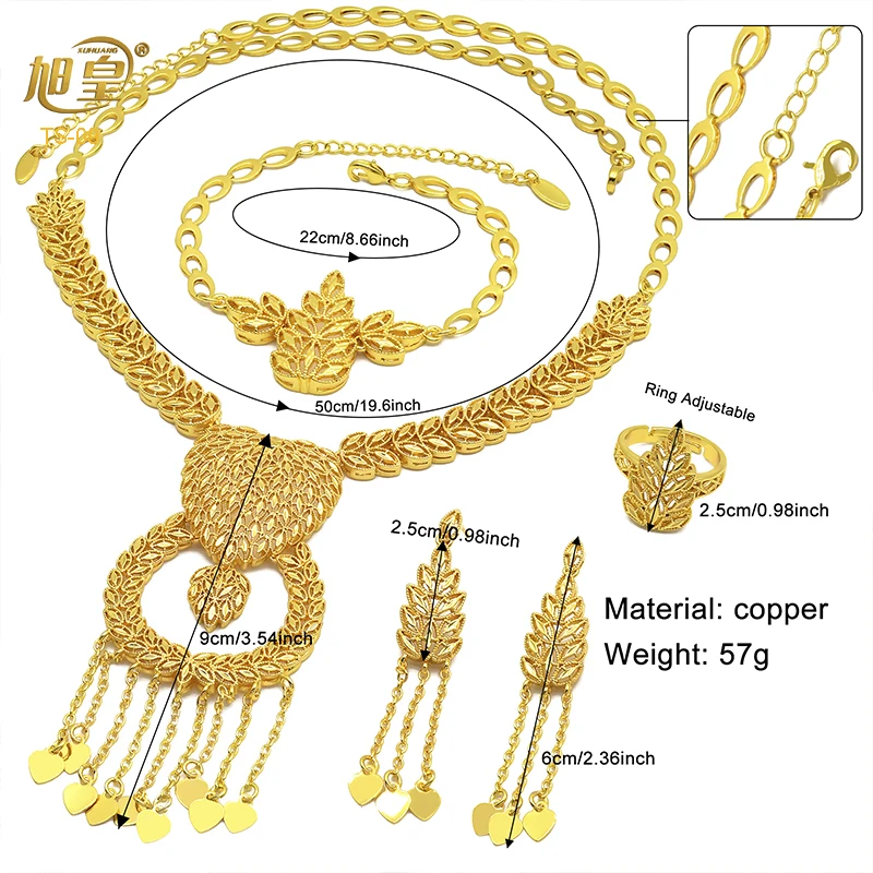 Dubai Gold Color Jewelry Sets for Women Exquisite Necklace Earrings Tassels Party Banquet Gift Designed Arabic Charm Choker Set