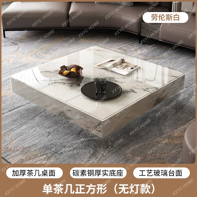 minimalist glass coffee table living room home, light luxury and high-end, square high-end