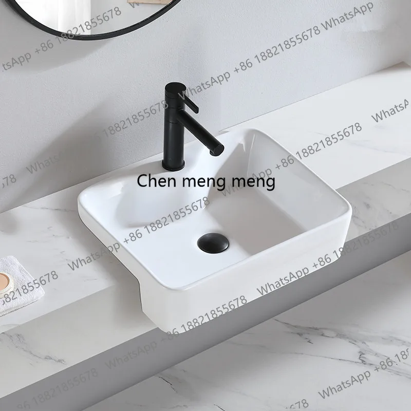 

Countertop basin semi-embedded washbasin square bathroom bathroom narrow basin ceramic semi-hanging basin