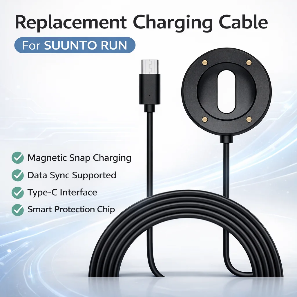 Replacement Charging Cable For SUUNTO Run Smart Watch Charger Magnetic Dock Type-C Charging Cord Data Sync Smart Protection 1m