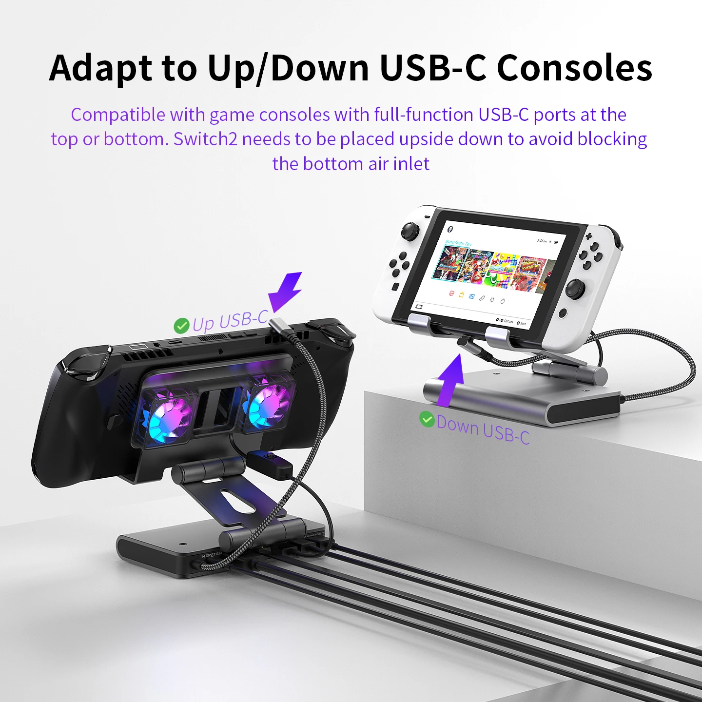 100W Switch 2 Dock Station with Dual Cooling Fan 4K 60Hz HDMI 1000Mbps Ethernet Port Portable Dock For ROG Ally X Steam Deck