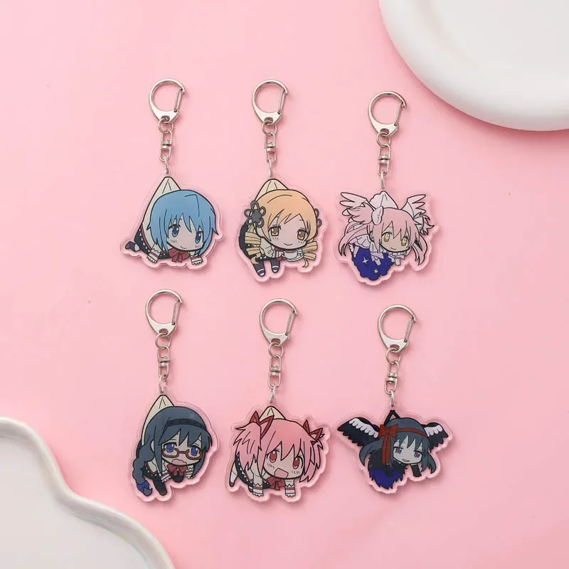 Anime Puella Magi Madoka Magica Acrylic keychain accessaries Cartoon funny Bag Pendant cute charm Car Keyring Friends Fans Gifts