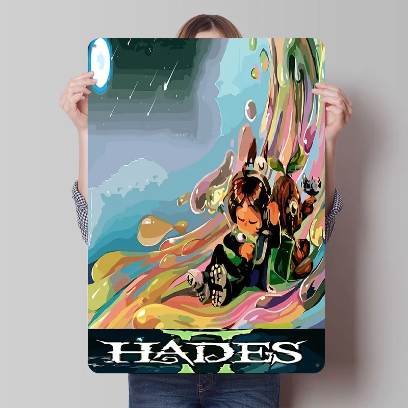 Hades Game Fanart Poster Maßgefertigte Vintage Metallschilder Wandkunst Retro Blechschild für Männerhöhle Schlafzimmer Dekoration Gaming-Inneneinrichtung