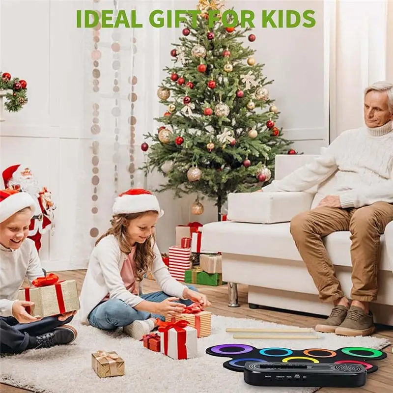 A99I-Portable Roll Up Practice Pad Kit, Electric Drum Set For Kids Featuring Built-In Speaker-Ideal Gift
