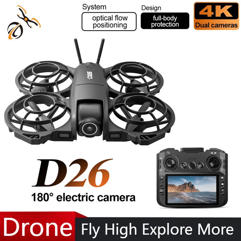 D26 Drone 4K Aerial HD 180° Camera Dron Brushless Intelligent Avoiding Obstacle with Larger Screen Remote Control Folding Toys