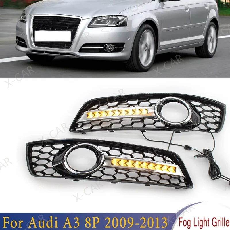 

2PCS Daytime Running Light Honeycomb Frame Kit Fog Lamp Grille For Audi A3 8P 2009-2013 8P0807681F 8P0807682E