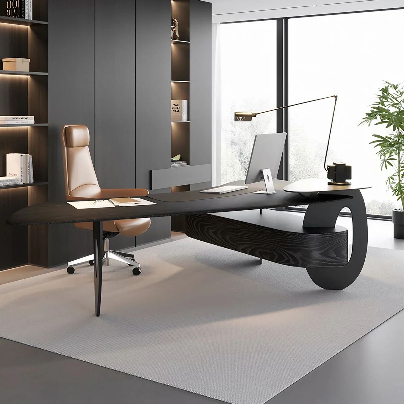 #Luxury Modern Executive Pine Wood Curved Computer Desk with Drawers Customizable Size for Villa Office Building or Studies - view 5