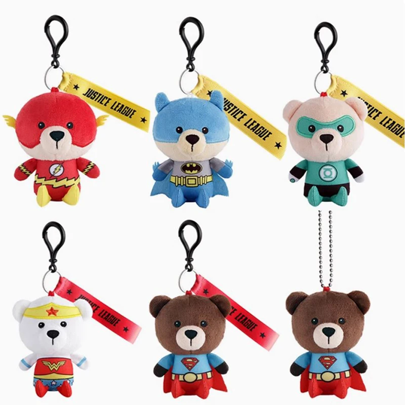 10 cm echte Justice League Batman Wonder Women Plüsch-Schlüsselanhänger Co-Branding-Teddybär-Puppe, süßes Anime-Film-Peluche-Spielzeug