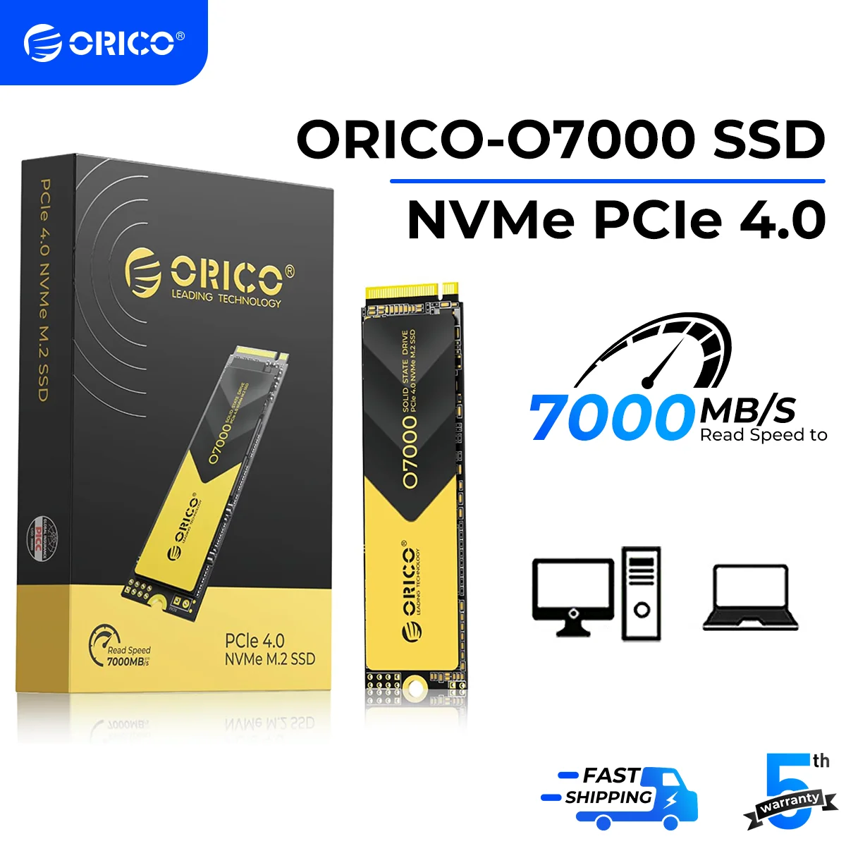 ORICO 1TB PCIe4.0 M.2 NVMe SSD 7000Mb/s Internal Solid State Drive M.2 M Key 2280mm SSD Cooling Vest Design for Content Creators