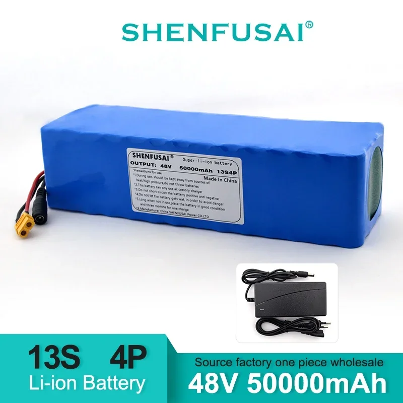 Electric bicycle tricycle 13S4P lithium battery, 48V, 50AH, 18650500W, 54.6V, 50000mAh original high-power battery+charger