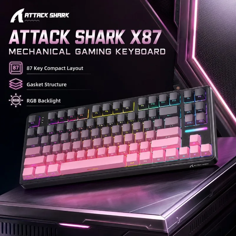 ATTACK SHARK X87 Custom Mechanical Keyboard Wireless Bluetooth RGB Hot Swappable Side Engraved Keycaps Gasket Gaming Keyboard PC
