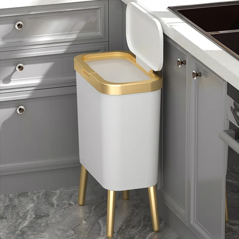 High Foot Large Capacity Kitchen Garbage Bin for Household Toilet, Bathroom with Lid, Creative Light Luxury Living Room