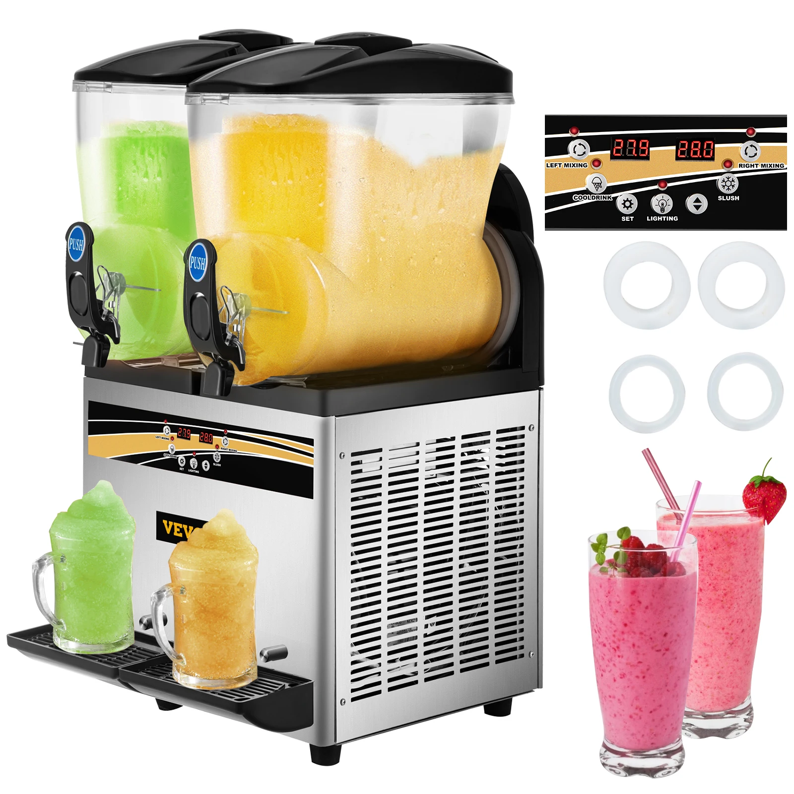 VEVOR Commercial Slushy Machine 15L Double Tank Margarita Machine Stainless Steel Frozen Drink Machine Perfect for Cafes Bars