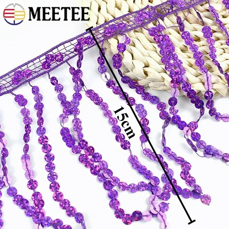 

6Yards 15-30cm Sequin Fringe Tassel for Sewng Dress Headwear Lace Trim Stage Costume Decor Trimming DIY Stitching Accessories