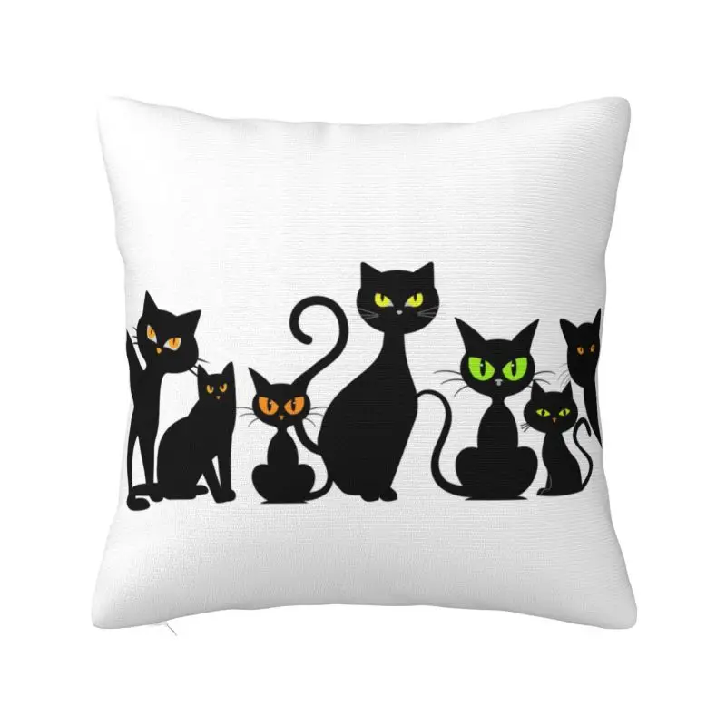 Custom Funny Black  Cats Pattern Cushion Cover 45x45cm Soft Luxury Pillow