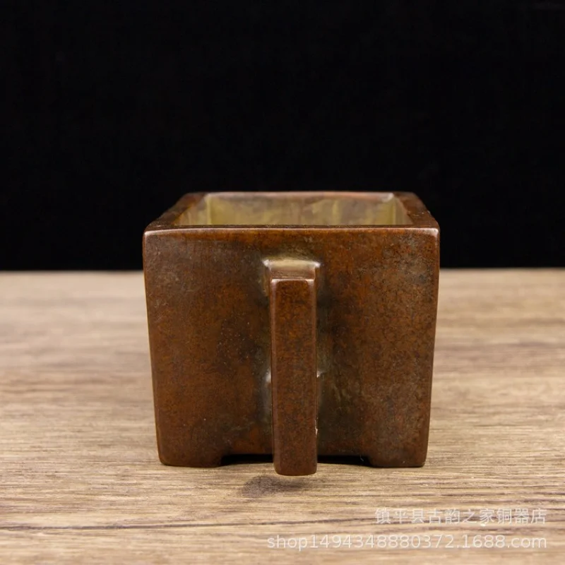 Pure Copper Square Ear Backflow Incense Burner Ornament Office Living Room Shop Desktop Decoration Gift