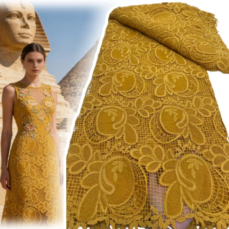 

African Velvet Tassel Lace Fabric with Intricate Embroidery Laser Cut Traditional Nigerian Attire Drapes Designs 5 Yards 1977