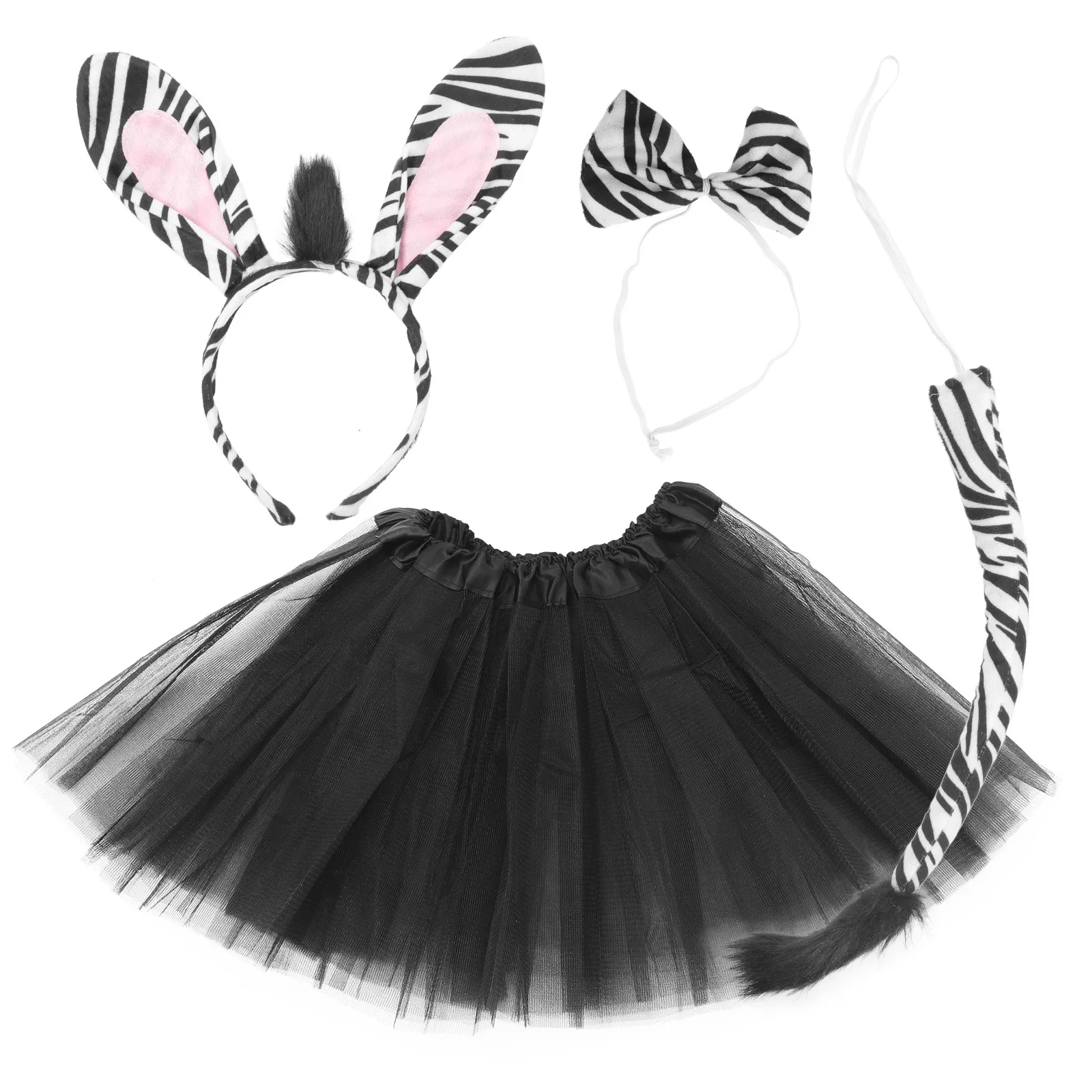 1 conjunto de orelhas de zebra bandana cauda laço animal traje conjunto para halloween cosplay festa zebra fantasia vestir-se roupa