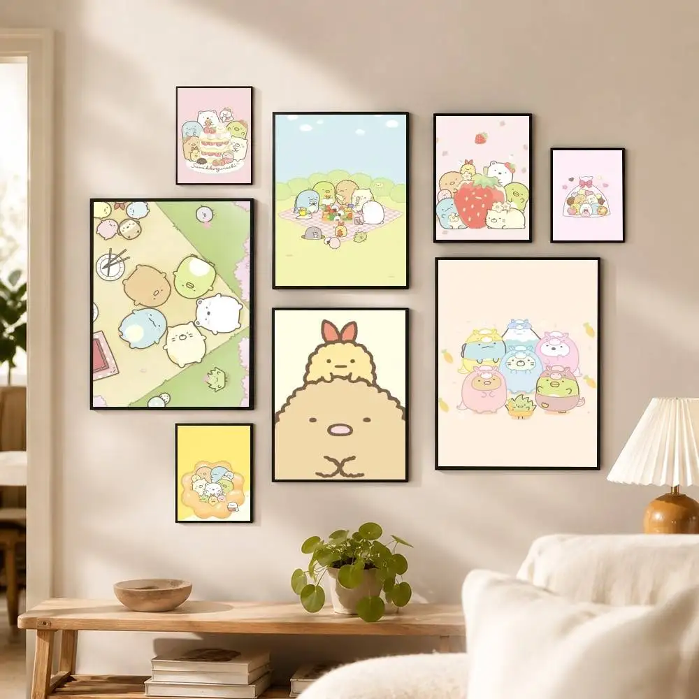 Cute S-Sumikko G-Gurashi  Poster High Quality Dorm Living Room Aesthetic Wall Decoration Painting Stickers Gift