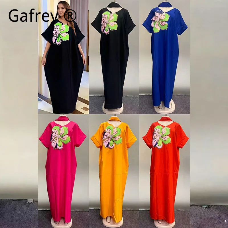 Plus Size Tunic Dress Women Loose Short Sleeve Large Floral Sequin Embroidered Casual Midi Shirt Dress Summer Easy Wear New