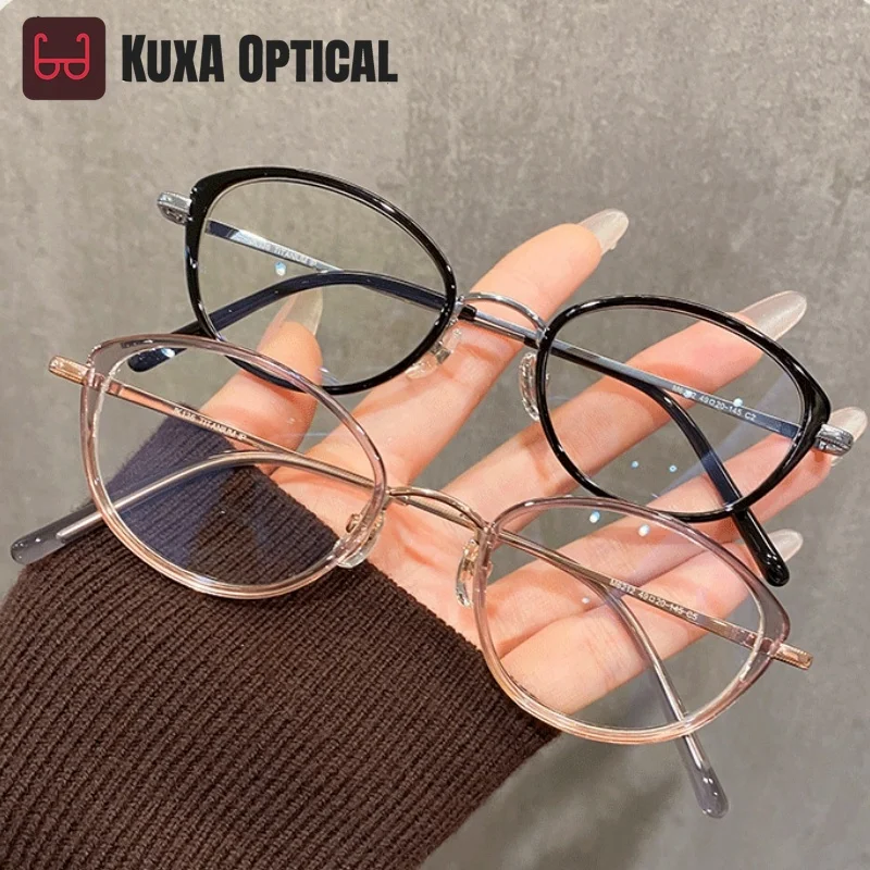 

XUKA Exquisite Ultra Light Flexible TR90 Titanium Alloy Retro Oval Fashion Eyeglasses Frame Elegant Cat Eye Women Glasses