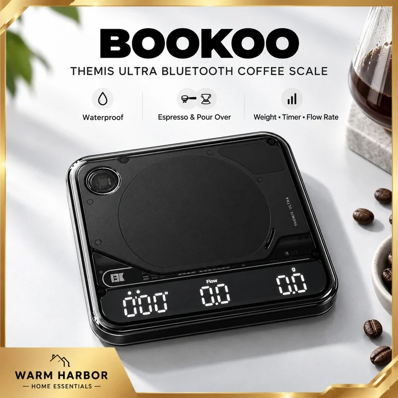 Bookoo Themis Ultra Waterproof Coffee Scale Espresso Pour Over Digital Timer Weight Scale Barista Brewing Accessories Black Tool