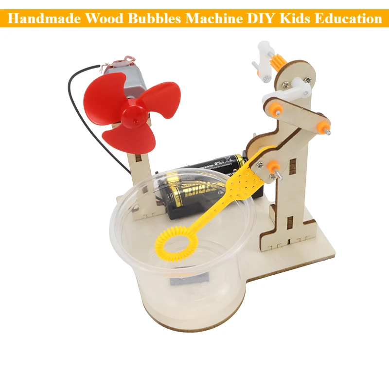 Handgemachte Holzblasenmaschine DIY Kinder Bildung Spielzeug Wissenschaftsexperiment Handkurbel Seifenblasenmaschine Urlaubsgeschenke Schulprojekte