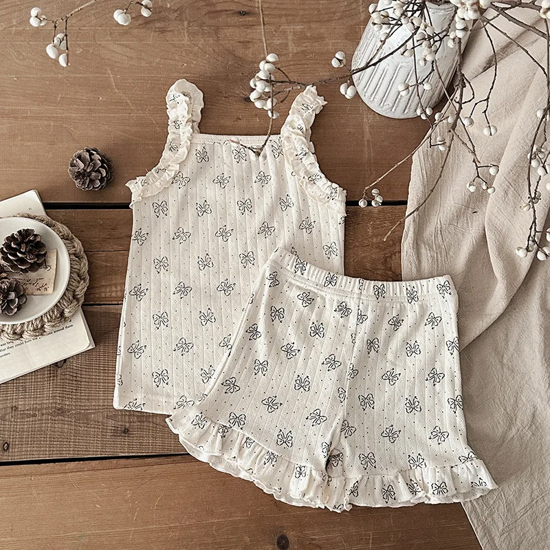 Ensemble de vêtements d'été pour bébé fille, joli nœud papillon, bretelles en dentelle + short, ensemble 2 pièces confortable en coton pour nouveau-né