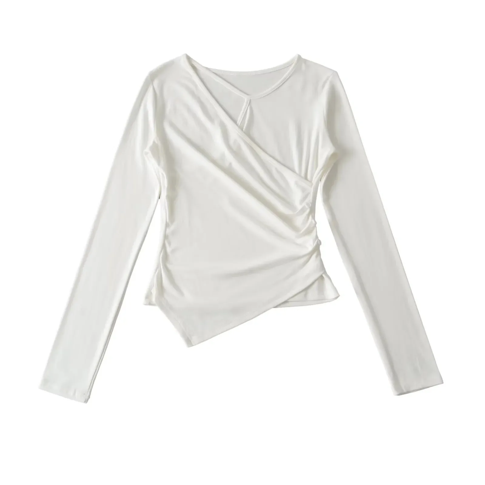 2025 new long-sleeve T-shirt for women autumn and winter base shirt with an irregular design pure and desirable style BO1R