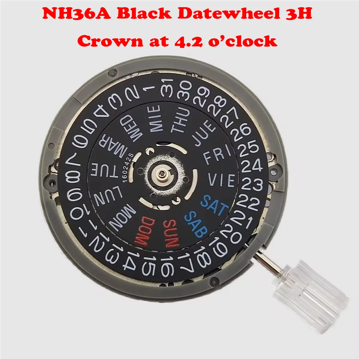 Original Japan NH36A Mechanical Movement 24 Jewels Black Datewheel 3H Crown at 4.2 O'Clock NH36 4R36A Automatic Mechanism