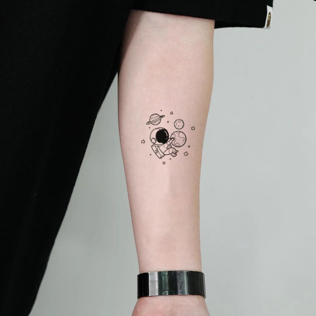 Tatuagens Temporárias do Espaço Criativo para Homens e Mulheres, Planetas Astronautas Falsos, Arte Corporal DIY, Tatuagens Geométricas, 1Pc