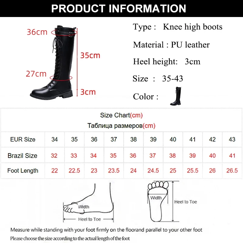 Plus Size Autumn Winter Knee High Boots Women Fashion Buckle High Tube PU Leather Boots Woman Zipper Low Heels Long Botas Mujer