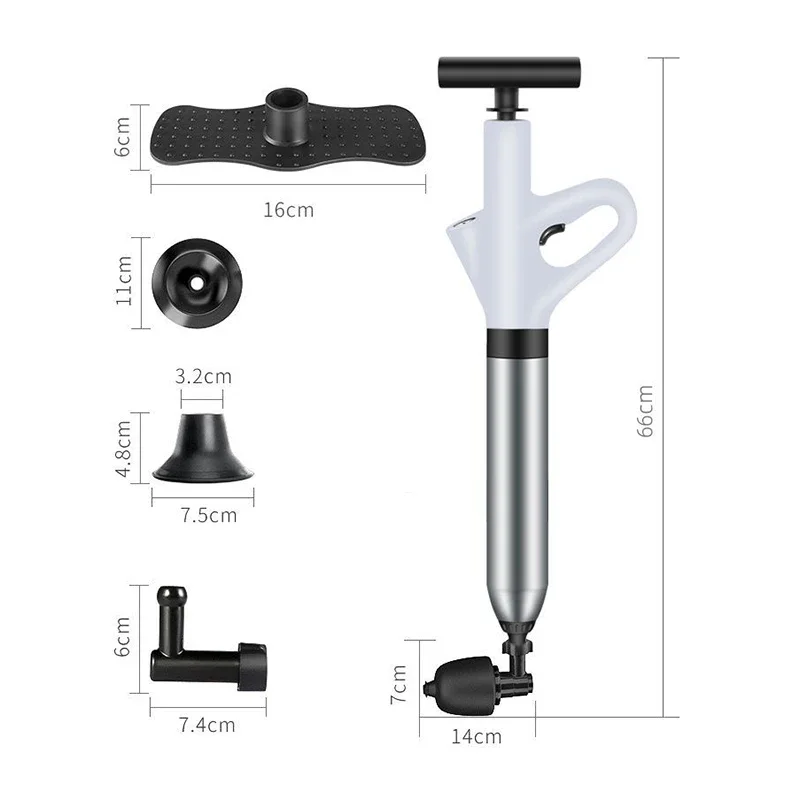 Pneumatischer Toilettenreiniger aus Edelstahl, Hochdruck-Set zur Entfernung von Rohrverstopfungen im Haushalt – Detail 18