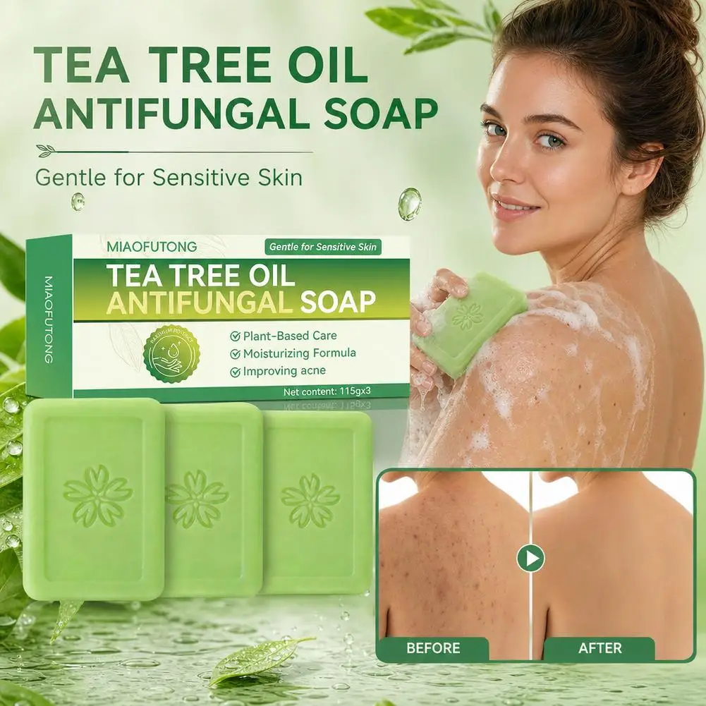 Tea Tree Oil Handmade Soap 3 Pack Deep Cleansing Natural Plant Extract Moisturizing Exfoliating Bar For Face And Body Care