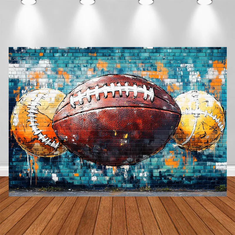 

LS Photography Background Extra Large Rugby Baseball Graffiti Decor Cake Smash Birthday Kids Portrait Photo Backdrop Studio