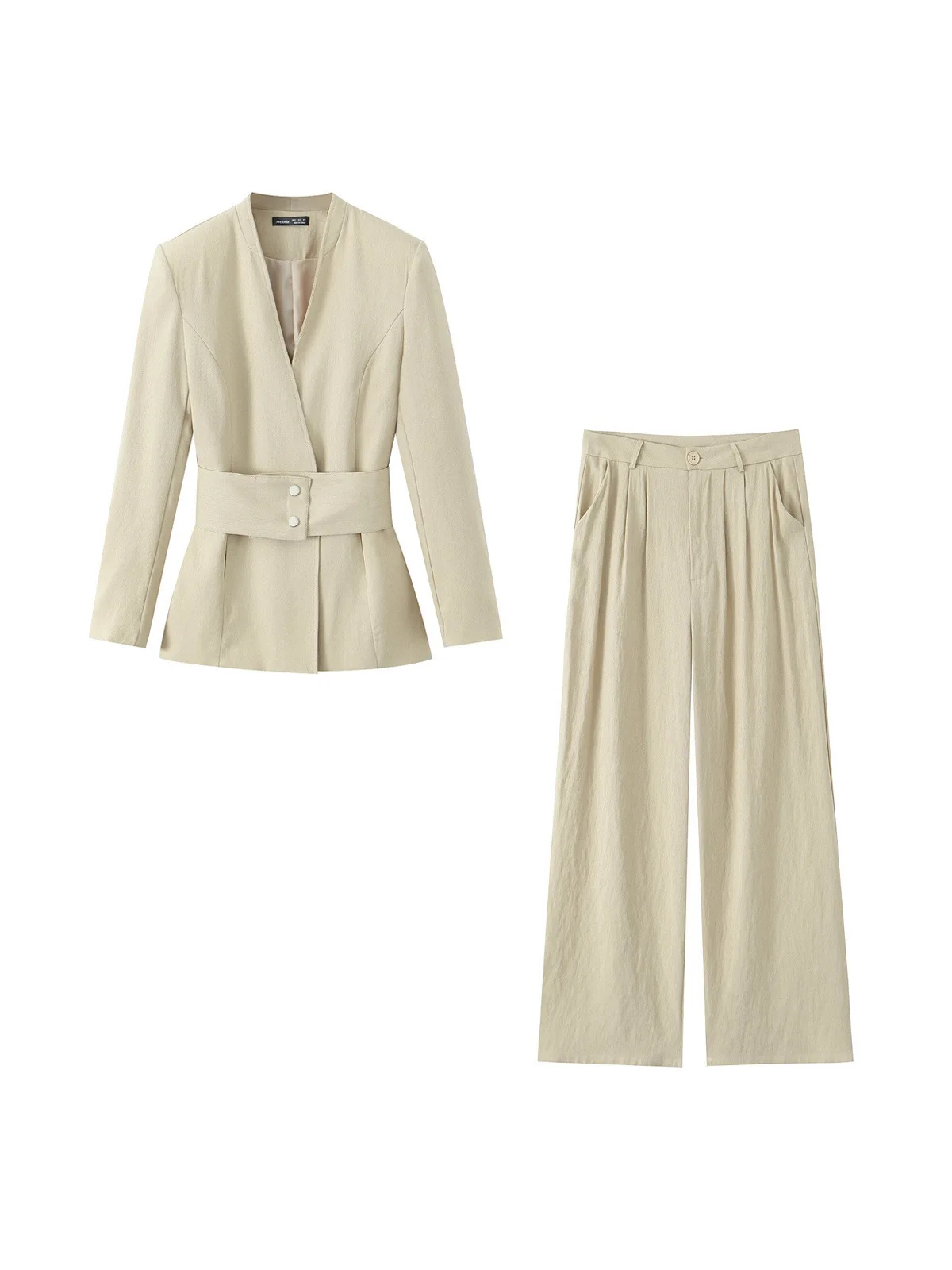 

Свободный модный комплект SuperAen в корейском стиле: однотонная куртка и широкие длинные брюки.