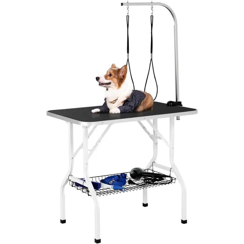 Professional 36-inch Foldable Pet Grooming Table with Arm and Noose and Mesh Tray Maximum Capacity Up to 220lbs