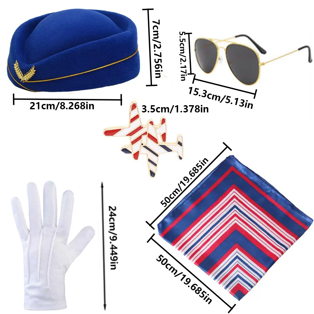 

Women's airline flight attendant costume hat scarf sunglasses Halloween dress up pilot and flight attendant accessories