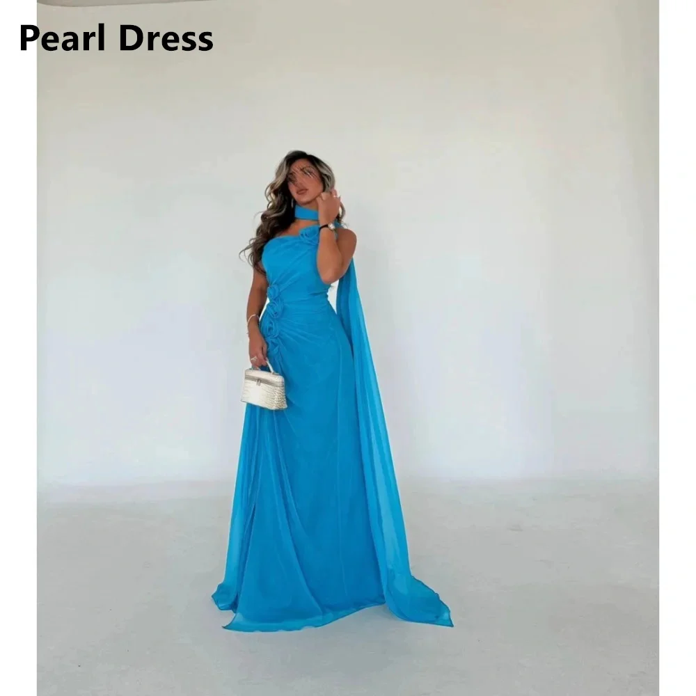 

Pearl Custom Made Dress Women Elegant Party Dresses Woman Wedding Dress A-line Blue Chiffon Evening Dresses Luxury 2024 Gala