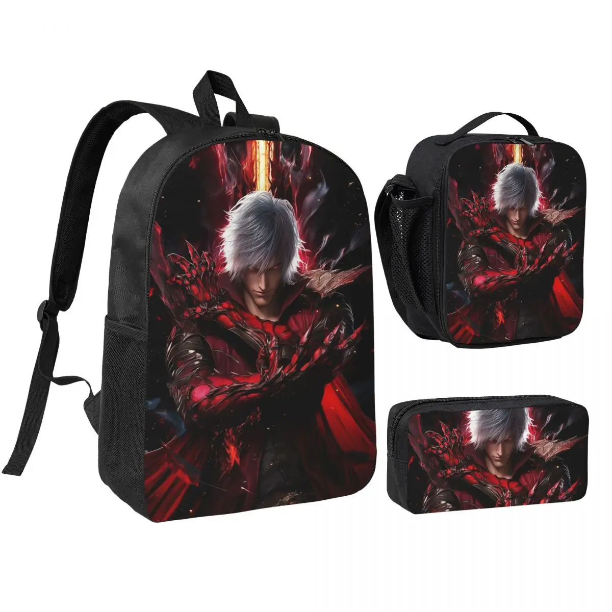 Devil May Cry Game Backpack Student BookBag School Bag Shoulder Bags 3ps Insulated Lunch Bag Pencil Case