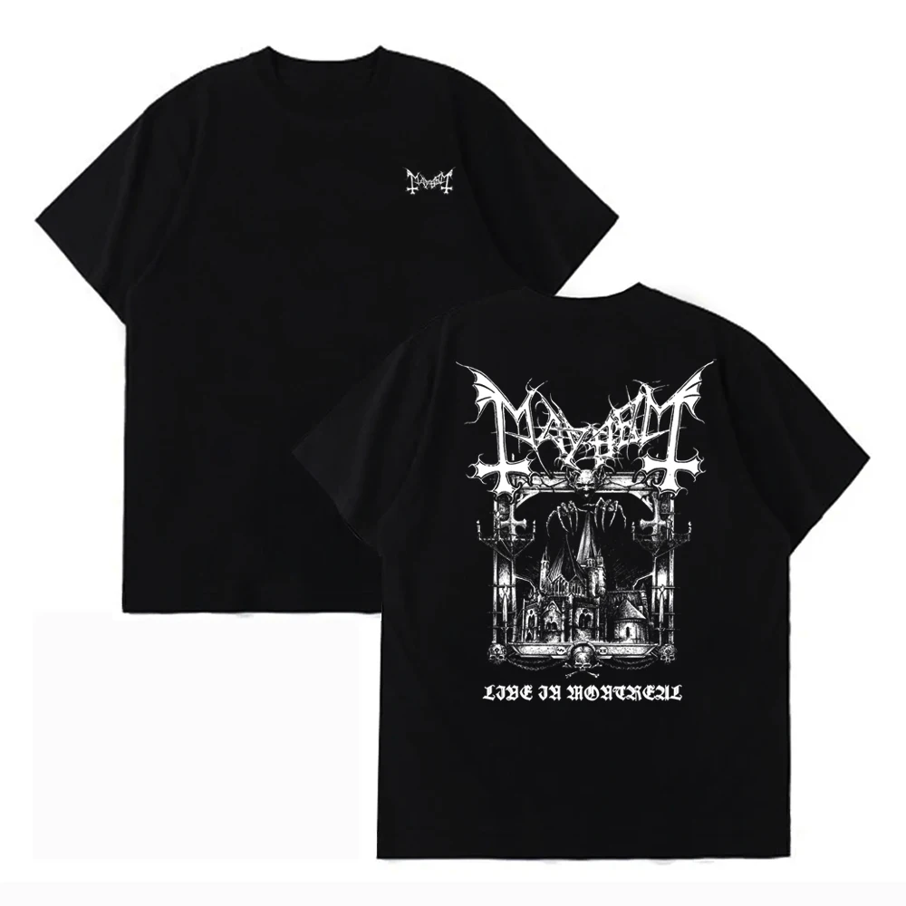 Harajuku Fashion Black Metal Band Mayhem Double Sided Printing Tshirts Men Women Short Sleeve Cotton Tees Oversized Streetwear