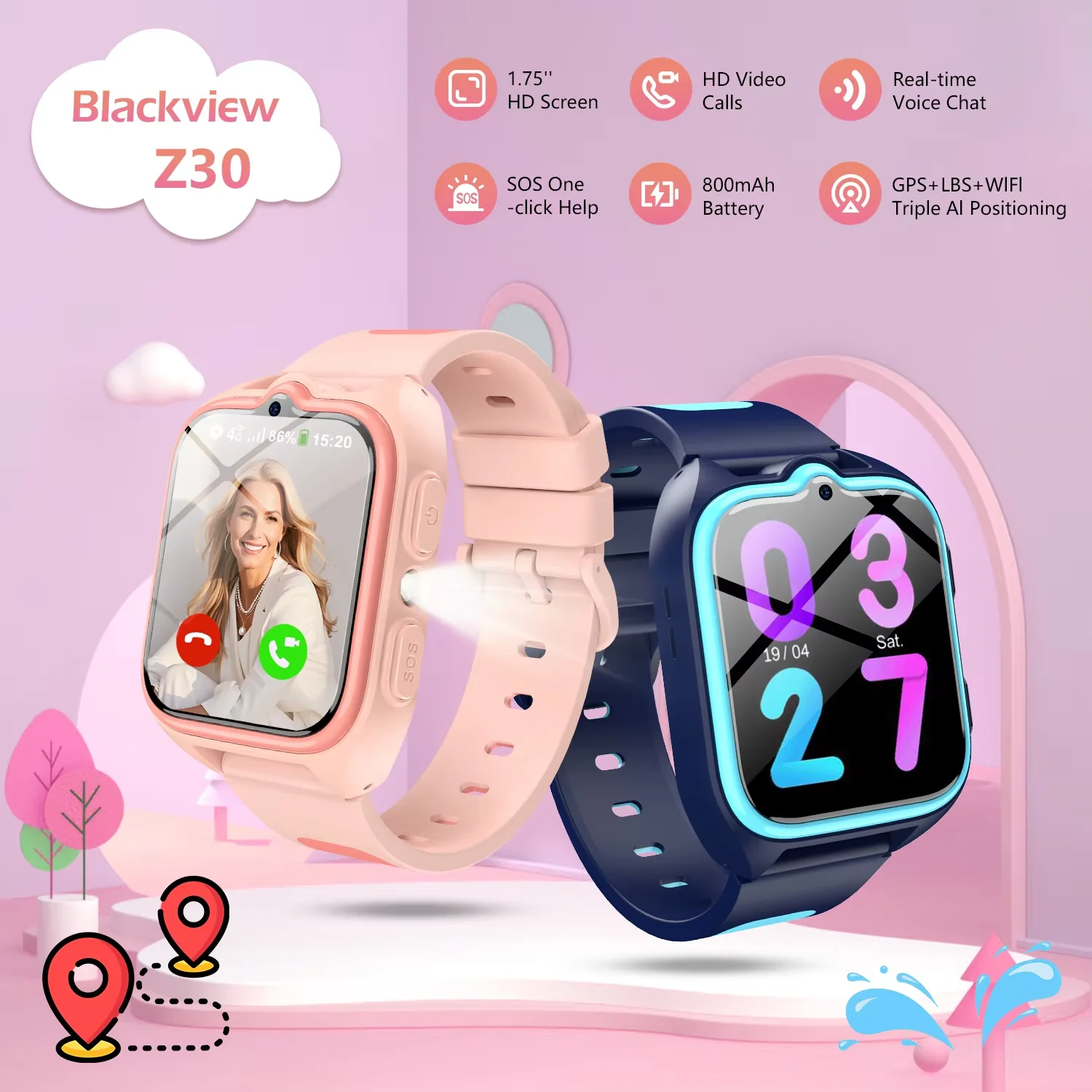 

Blackview Z30 Kids Smart Watch 4G Waterproof Children's Monitor Tracker WatchWiFi+GPS+SOS Triple AI Positioning For Children