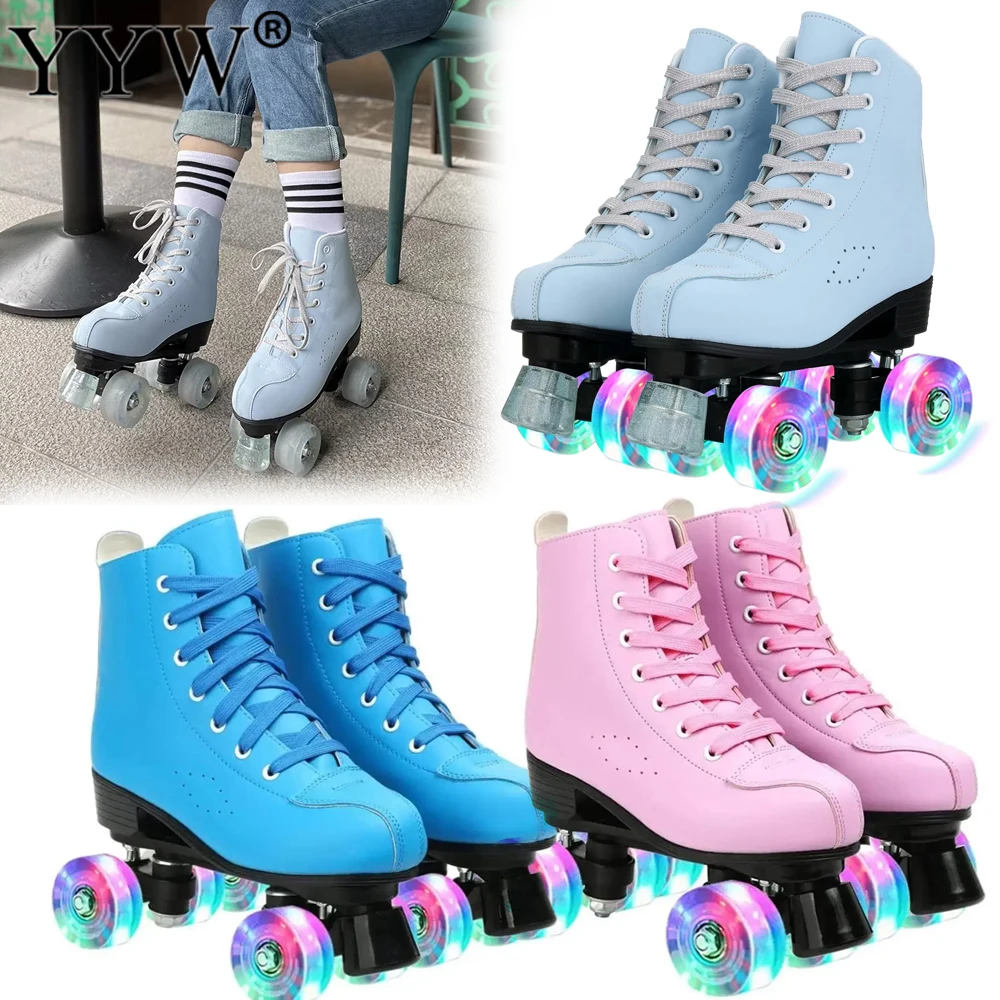 

Flashing Double-Row Roller Skate Shoes For Women Men Beginner Outdoor Skating 4 Wheels Skates Kids Boys Girls Quad Sneakers Gift