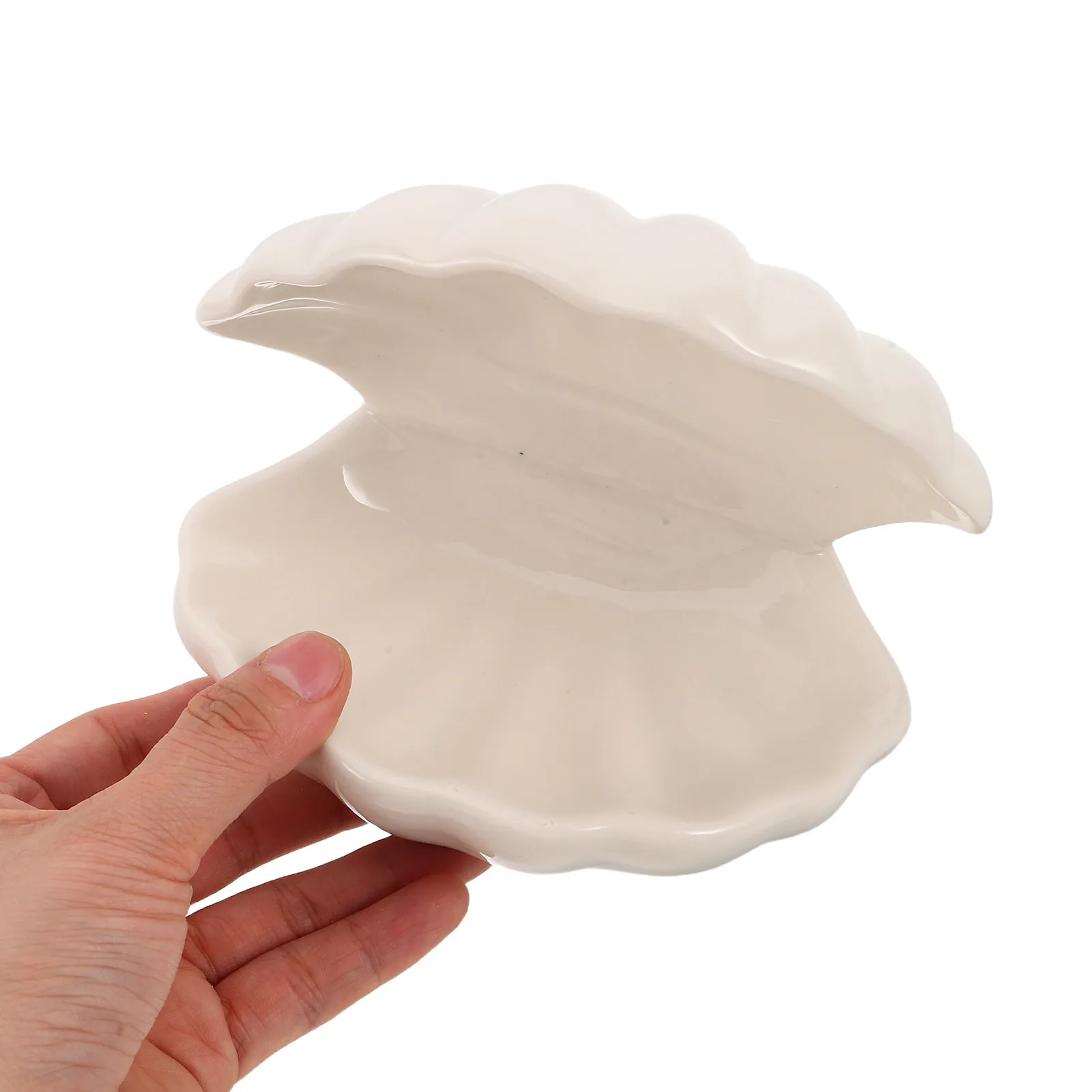 Ceramic Shell Jewelry Dish Tray 5.3x4.3x4 Open Clamshell Ring Holder Seashell Trinket Organizer Vanity Bathroom Decor