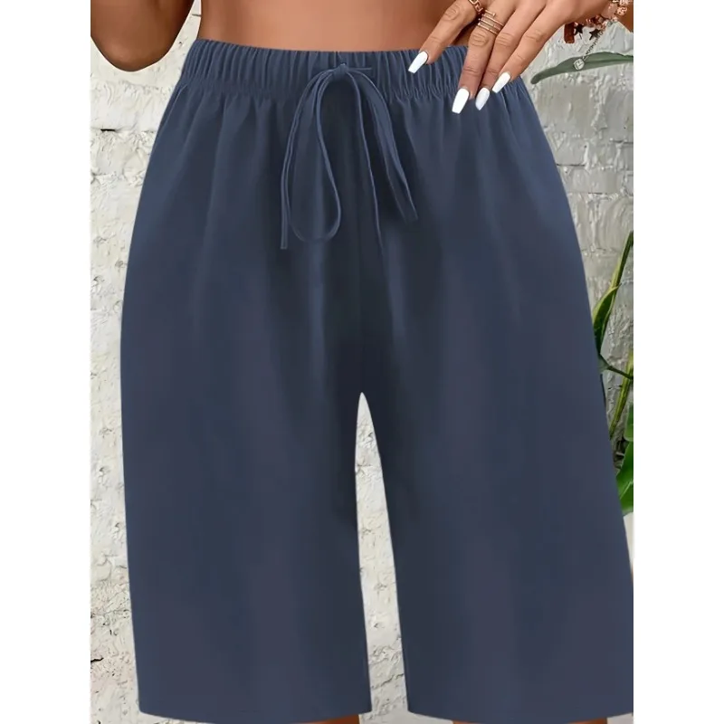 

Большие размеры 1XL-5XL, женские модные шорты с эластичным поясом и завязками, женские свободные повседневные удобные укороченные брюки