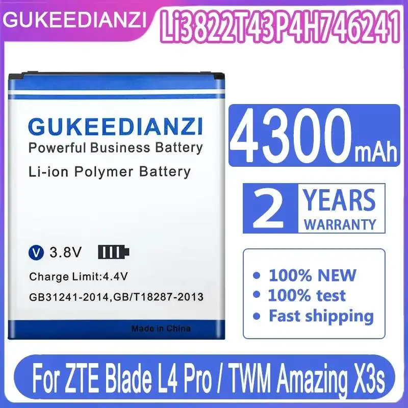 Batería de teléfono móvil Li3822T43P4H746241 4300mAh para Zte Blade L4 Pro A465 A475 Twm Amazing X3s A315
