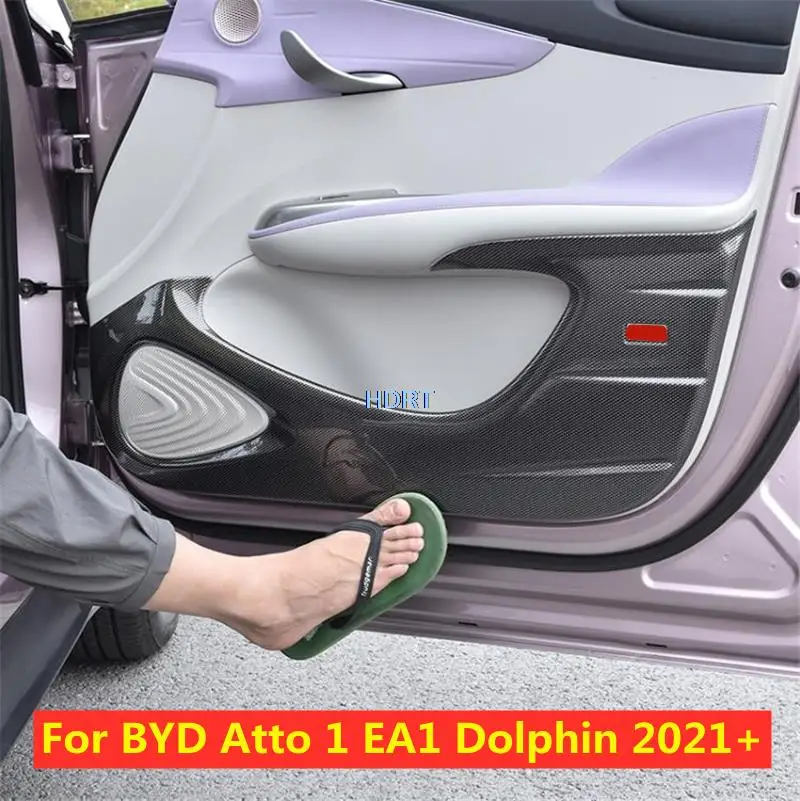 For BYD Atto 1 EA1 Dolphin 2021 2022 2023 Carbon Fibre Door Anti Kick Pad Kickplate Protection Stickers Car Styling Accessories