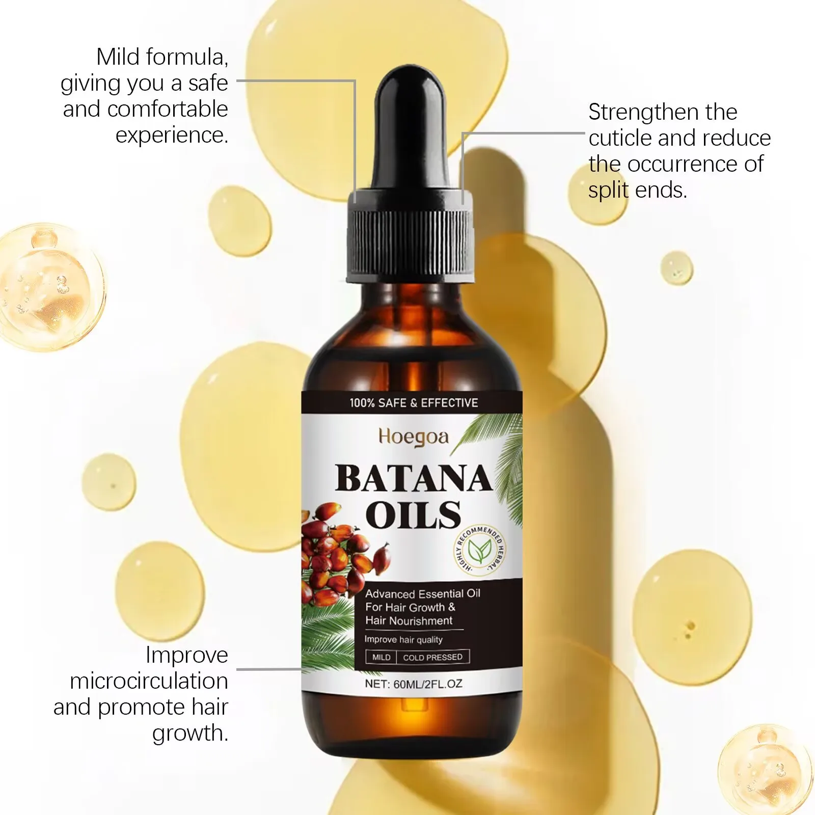60ml Batana Hair Oil For Dry Damaged Hair, Nourishes Scalp, Reduces Breakage, Adds Shine & Softness, Hair Care Treatmentj'y
