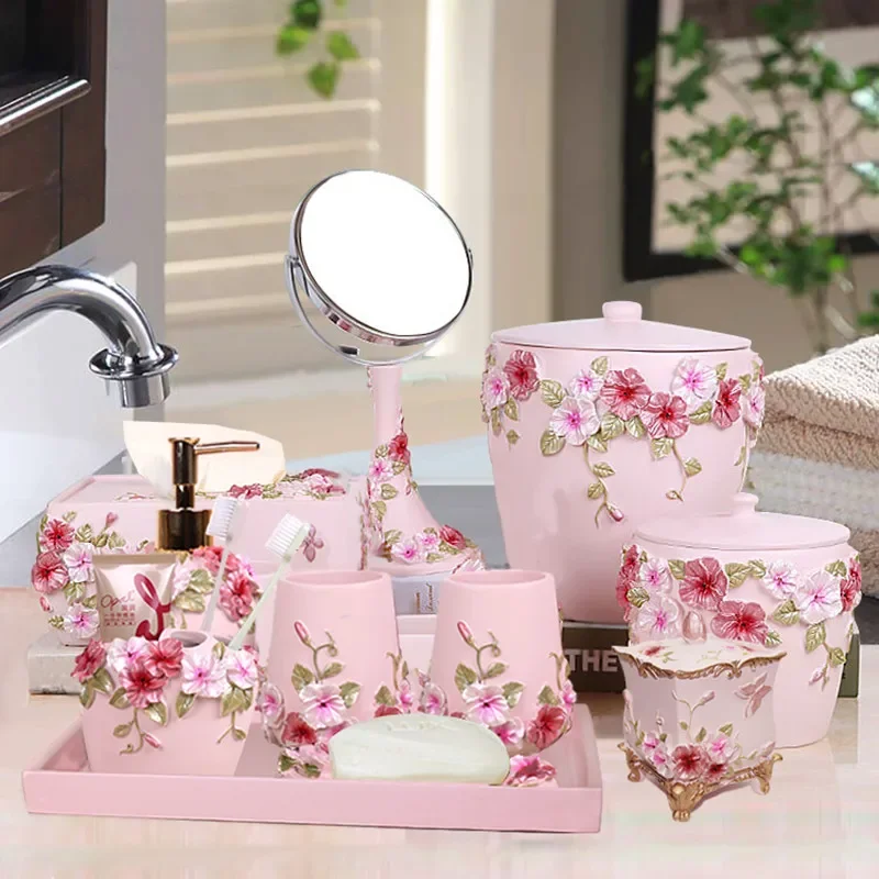 

Five-piece Bathroom Set European Wash Accessories supplies Kit Wedding Gift Tray Makeup Mirror Tissue